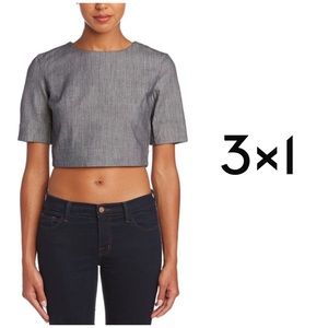 3x1 NYC Structured Zip Back Grey Cotton Crop Top